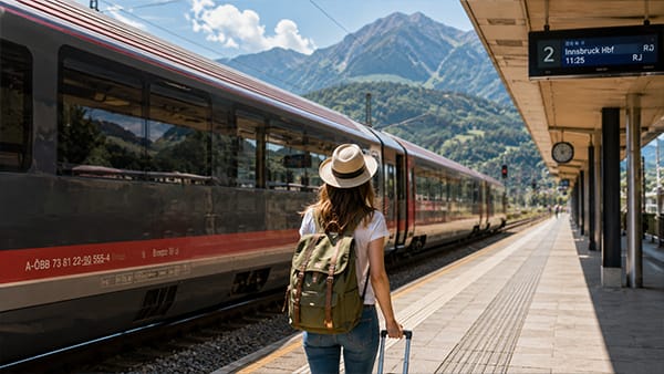 Ragazza in stazione con bagaglio
