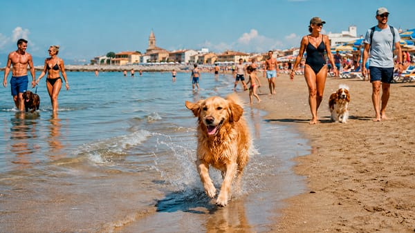 Cane che corre sulla battigia