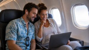 Coppia con il wi-fi in aereo