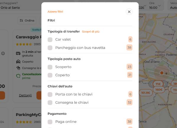 Filtra servizi e opzioni di parcheggi Orio al Serio