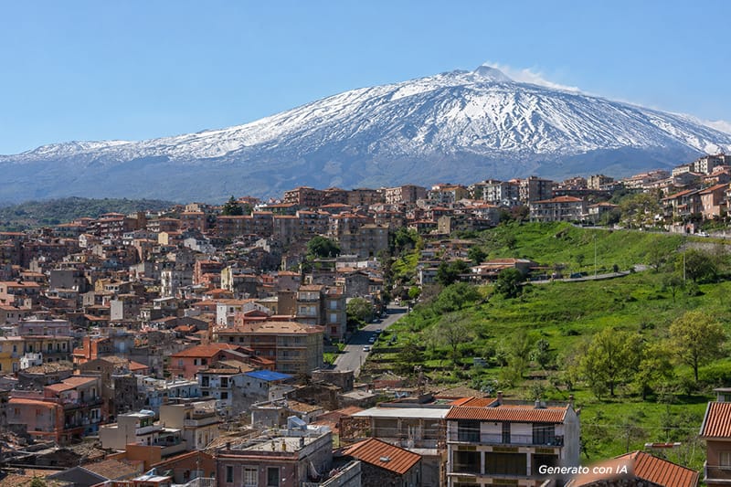 Vista su Bronte con montagne sullo sfondo