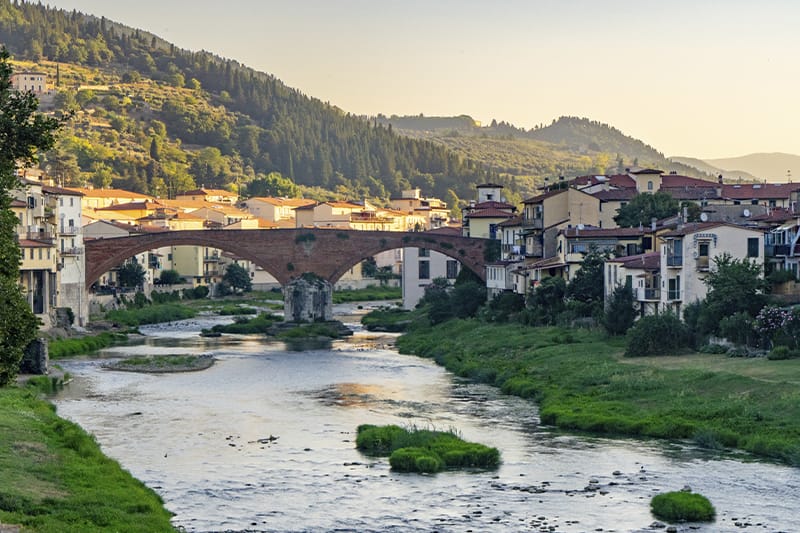 Vista su Pontassieve con ponte su fiume Pieve