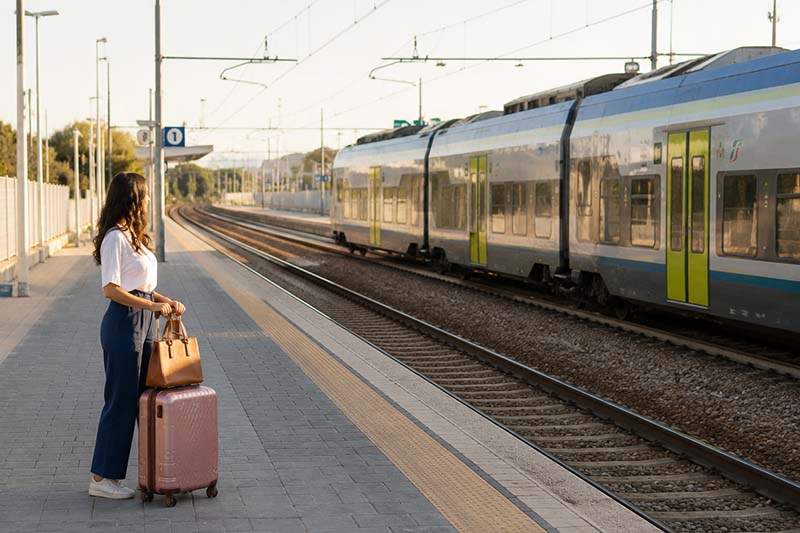 Ragazza in attesa ai binari alla stazione di Bari Palese Macchie